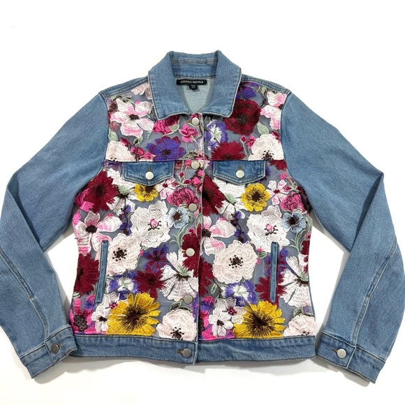 Boston Proper Floral Gardens Embroidered Denim Jacket - Picture 2 of 8